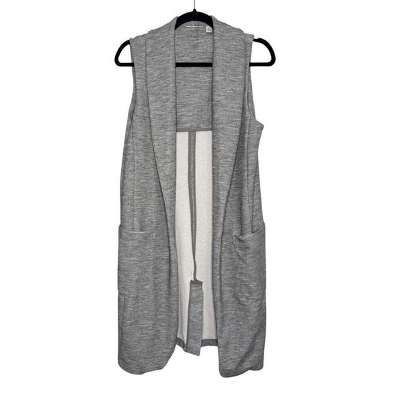Halogen Women’s Medium Long Sleeveless Duster Cardigan Vest Gray Pockets - Picture 1 of 6